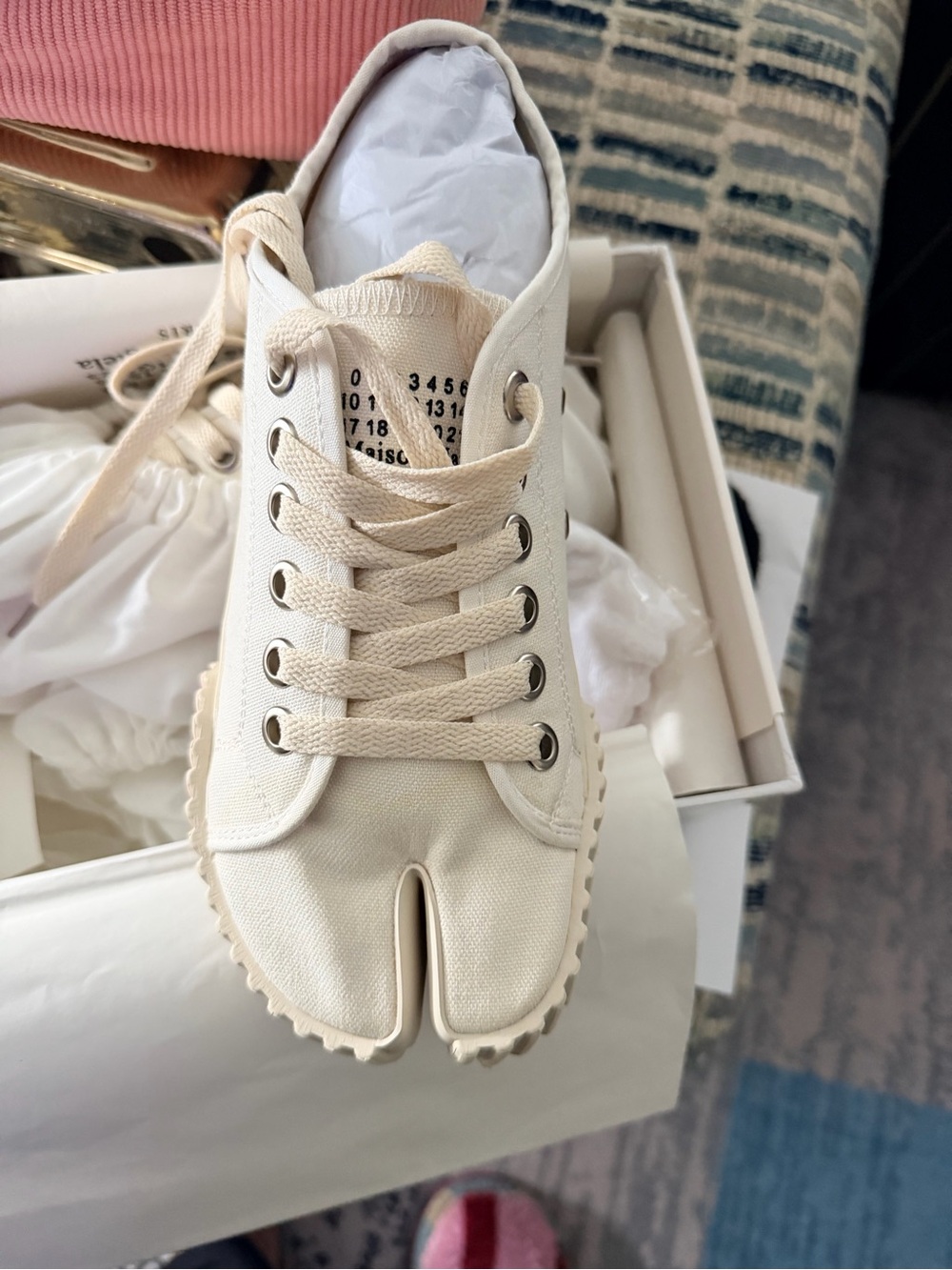Maison Martin Margiela Split-Toe Canvas Sneaker in Cream